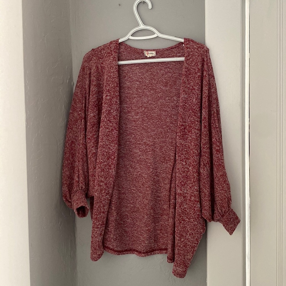 Red open front cardigan with blousy sleeves